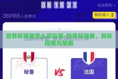 世界杯球赛怎么买彩票-世界杯球赛，购彩指南与策略