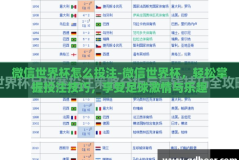 微信世界杯怎么投注-微信世界杯，轻松掌握投注技巧，享受足球激情与乐趣