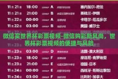 微信买世界杯彩票视频-微信购彩新风尚，世界杯彩票视频的便捷与风险