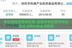 手机如何世界杯彩票-探索手机在世界杯彩票投注中的便捷与挑战