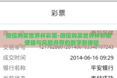 微信购买世界杯彩票-微信购买世界杯彩票，便捷与风险并存的数字新体验