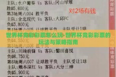 世界杯竞彩彩票怎么玩-世界杯竞彩彩票的玩法与策略指南