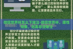 微信世界杯怎么下赌注-微信世界杯，理性观赛，远离非法赌注