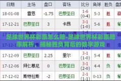 足球世界杯彩票怎么赔-足球世界杯彩票赔率解析，揭秘胜负背后的数字游戏