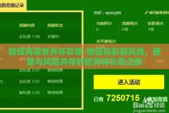 微信购买世界杯彩票-微信购彩新风尚，便捷与风险并存的世界杯彩票之旅