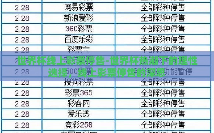 世界杯线上彩票停售-世界杯热潮下的理性选择,线上彩票停售的深思 世界杯线上彩票停售-世界杯热潮下的理性选择,线上彩票停售的深思