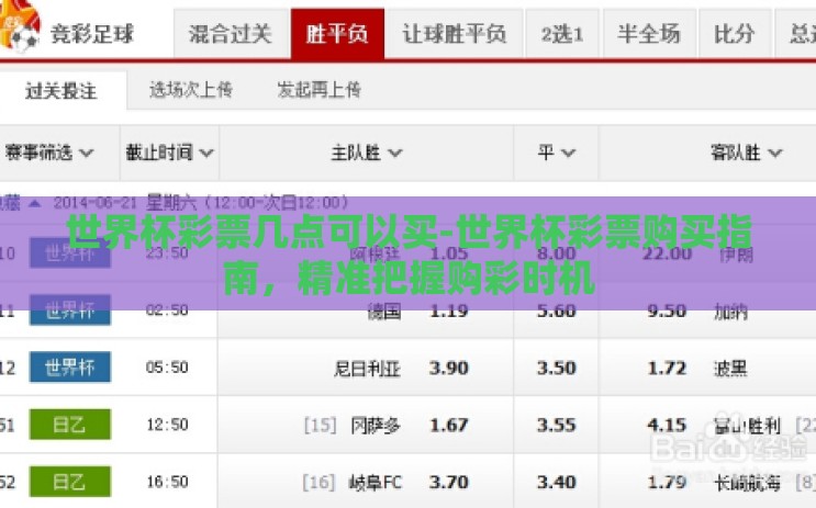世界杯彩票几点可以买-世界杯彩票购买指南，精准把握购彩时机