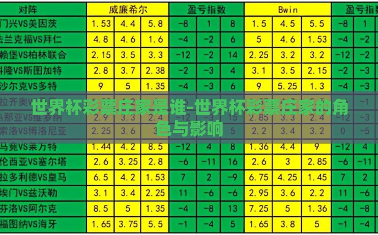 世界杯彩票庄家是谁-世界杯彩票庄家的角色与影响