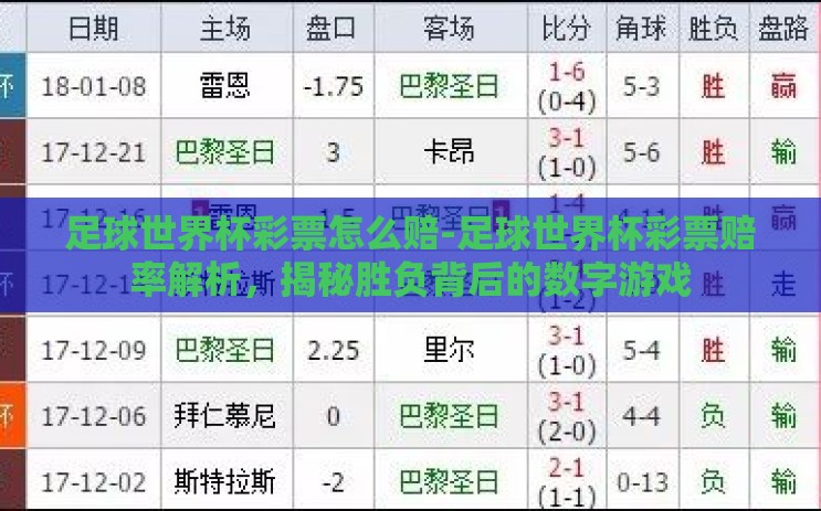 足球世界杯彩票怎么赔-足球世界杯彩票赔率解析，揭秘胜负背后的数字游戏