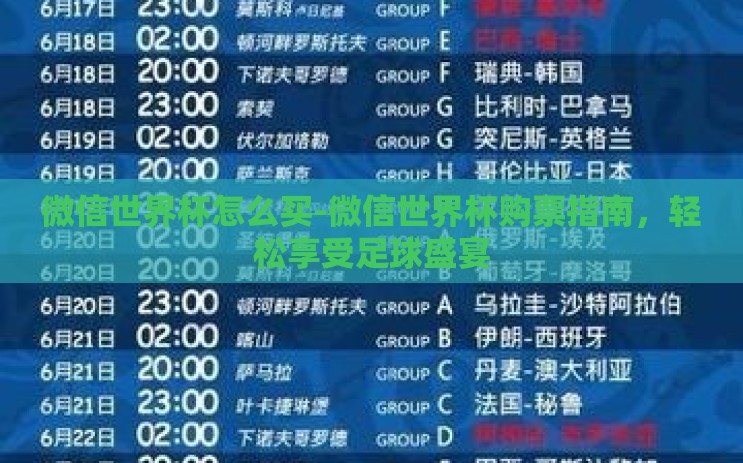 微信世界杯怎么买-微信世界杯购票指南，轻松享受足球盛宴