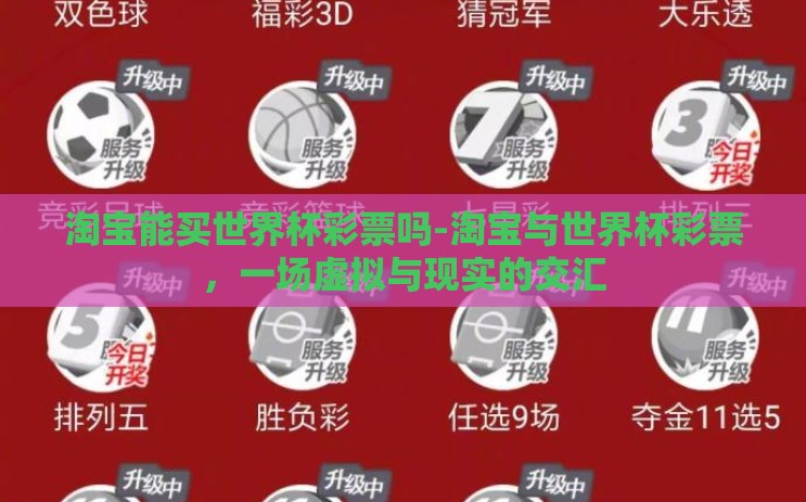 淘宝能买世界杯彩票吗-淘宝与世界杯彩票，一场虚拟与现实的交汇