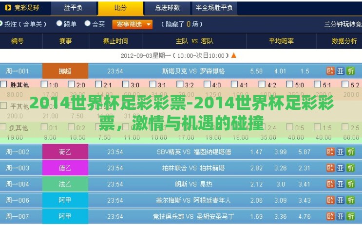 2014世界杯足彩彩票-2014世界杯足彩彩票，激情与机遇的碰撞