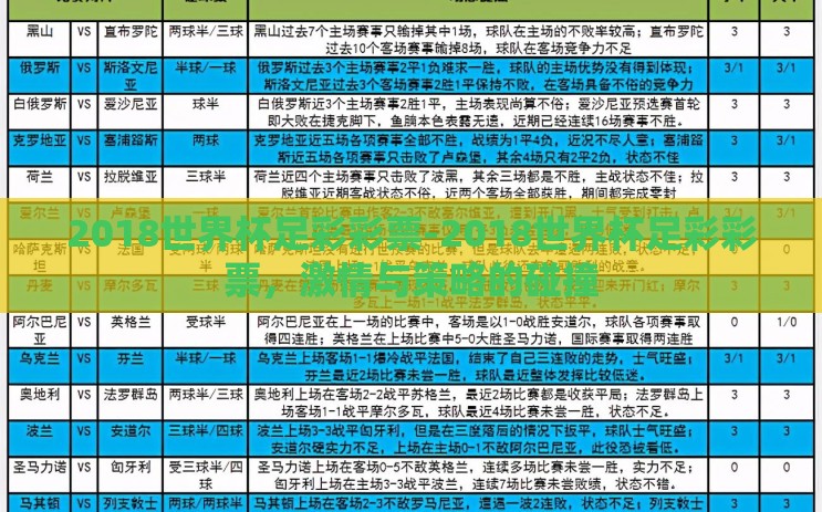 2018世界杯足彩彩票-2018世界杯足彩彩票，激情与策略的碰撞