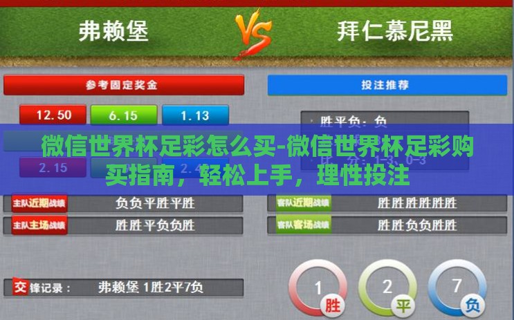 微信世界杯足彩怎么买-微信世界杯足彩购买指南，轻松上手，理性投注